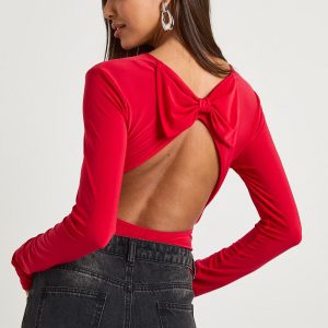 Slinky Bow Back Detail Long Sleeve Bodysuit