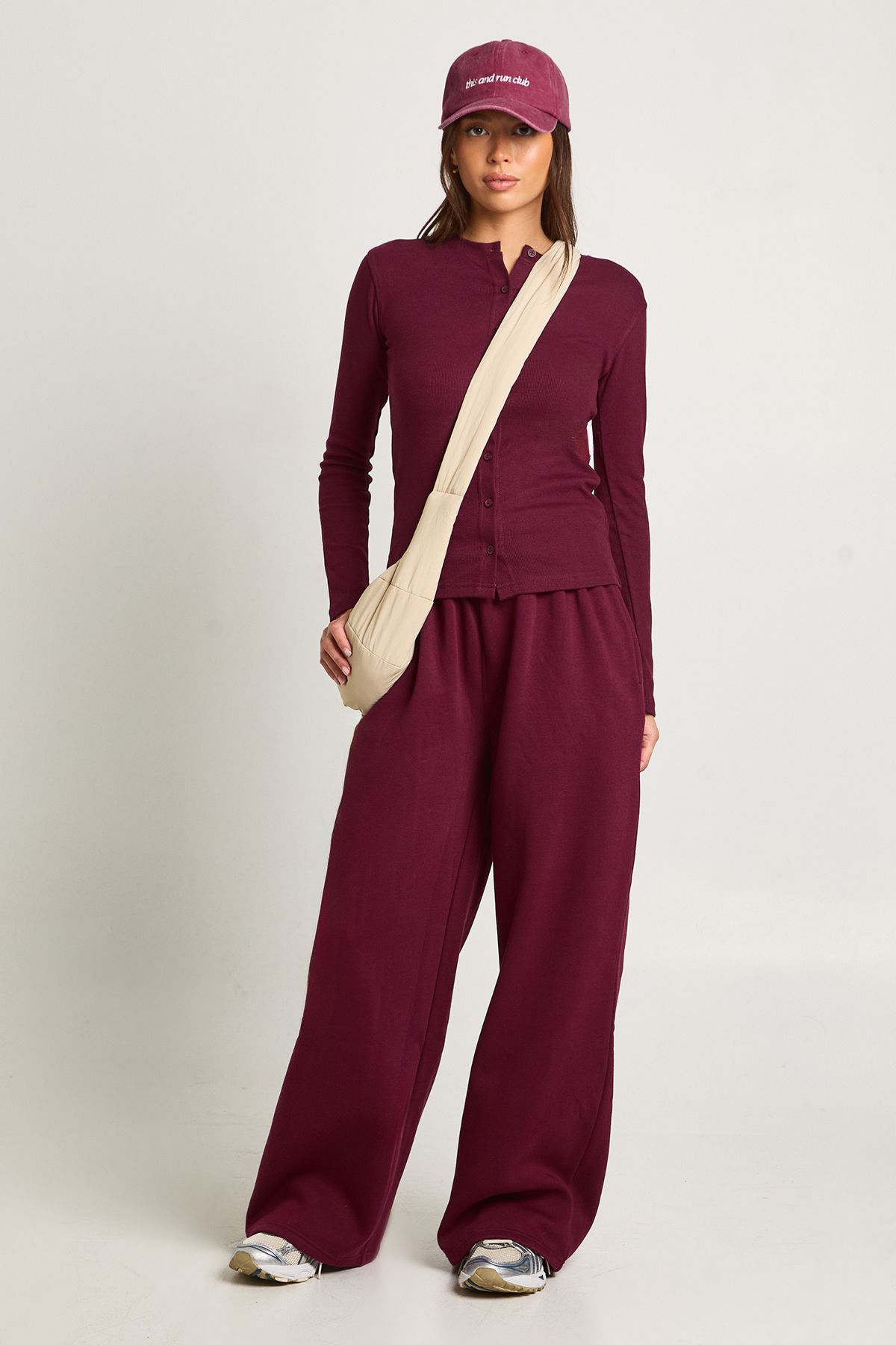 Rib Button Through Long Sleeve Top Tracksuit - Image 3