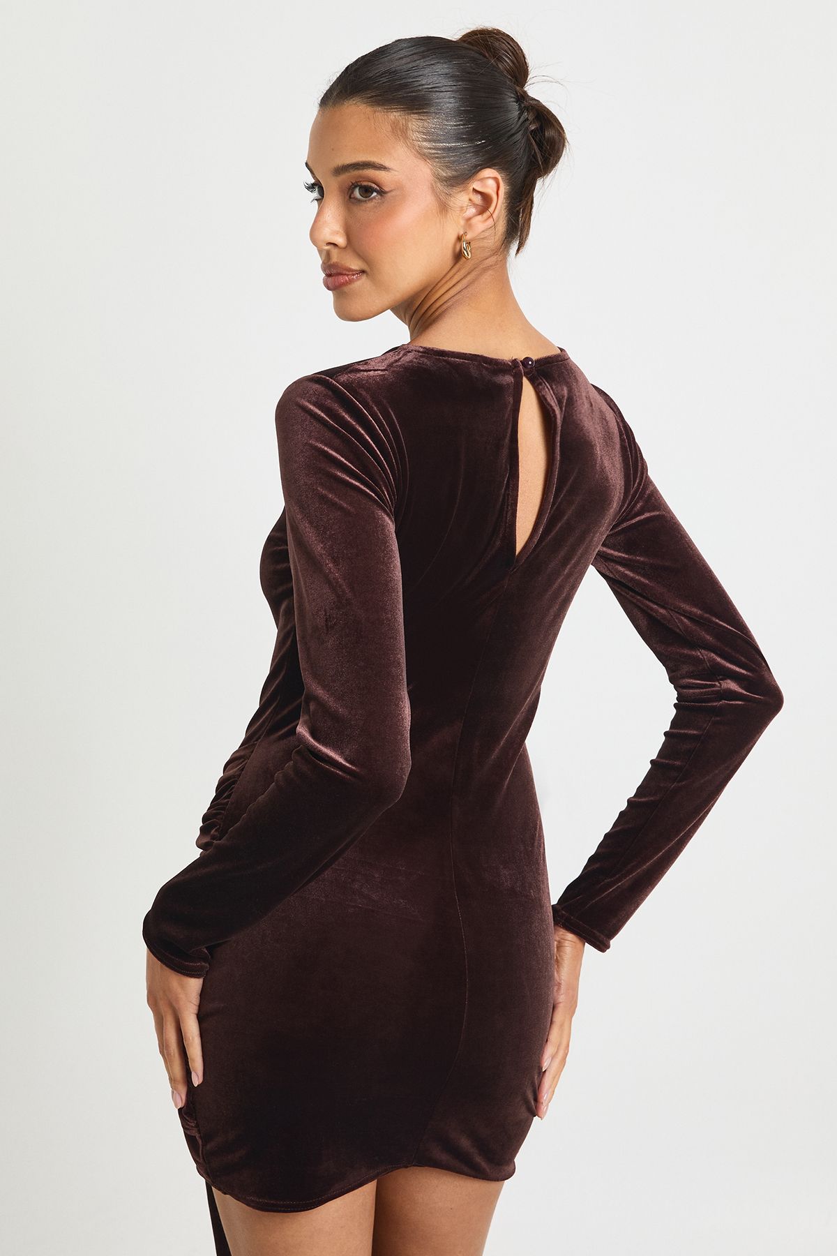 Velvet Tie Waist Long Sleeve Mini Dress - Image 2