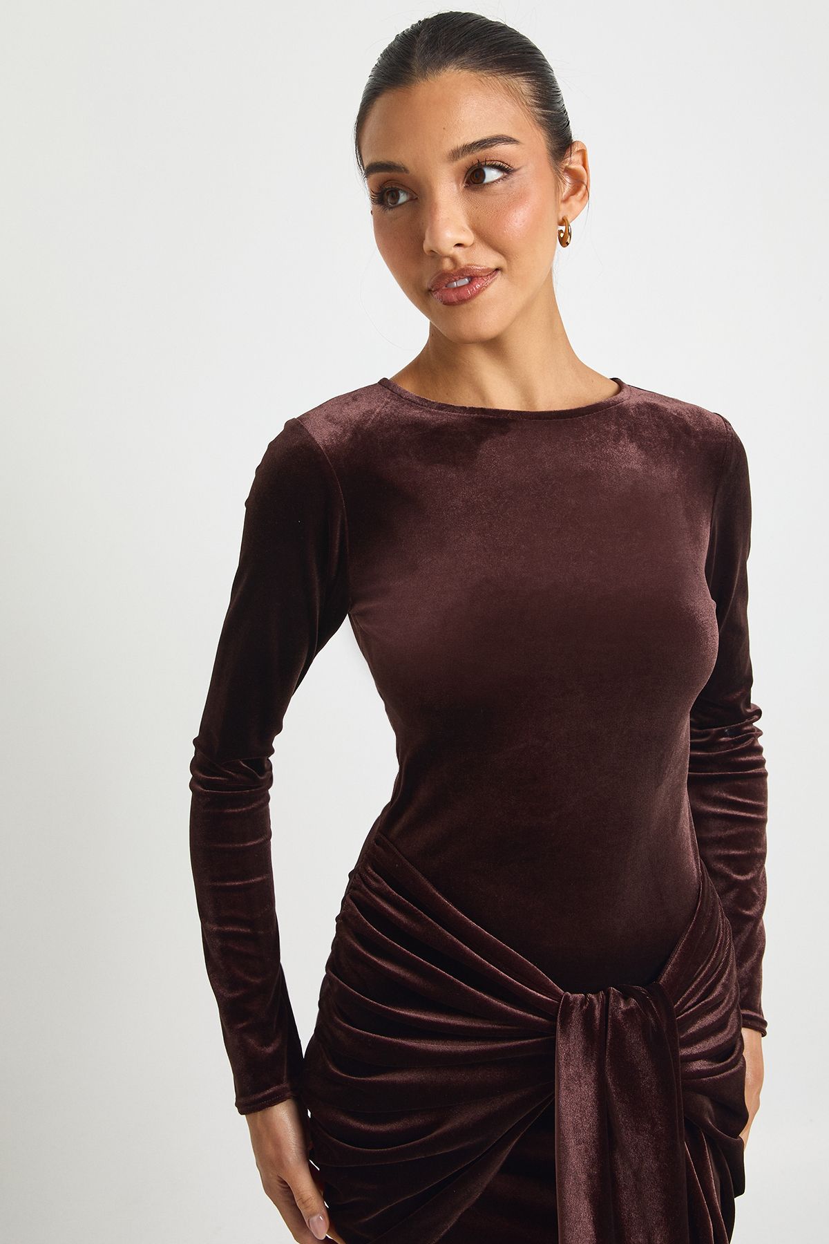 Velvet Tie Waist Long Sleeve Mini Dress - Image 4