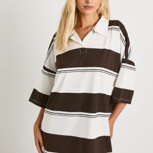 Stripe Rugby Collar T-Shirt Dress