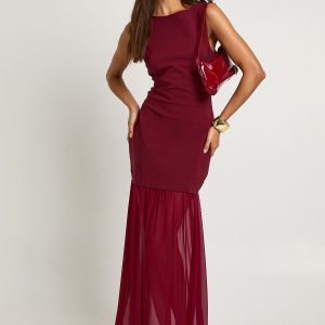 Sheer Hem Sleeveless Maxi Dress