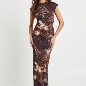 Animal Printed Mesh Maxi Dress