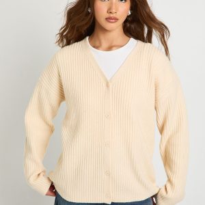 Oversized Chunky Rib Knit Boyfriend Cardigan