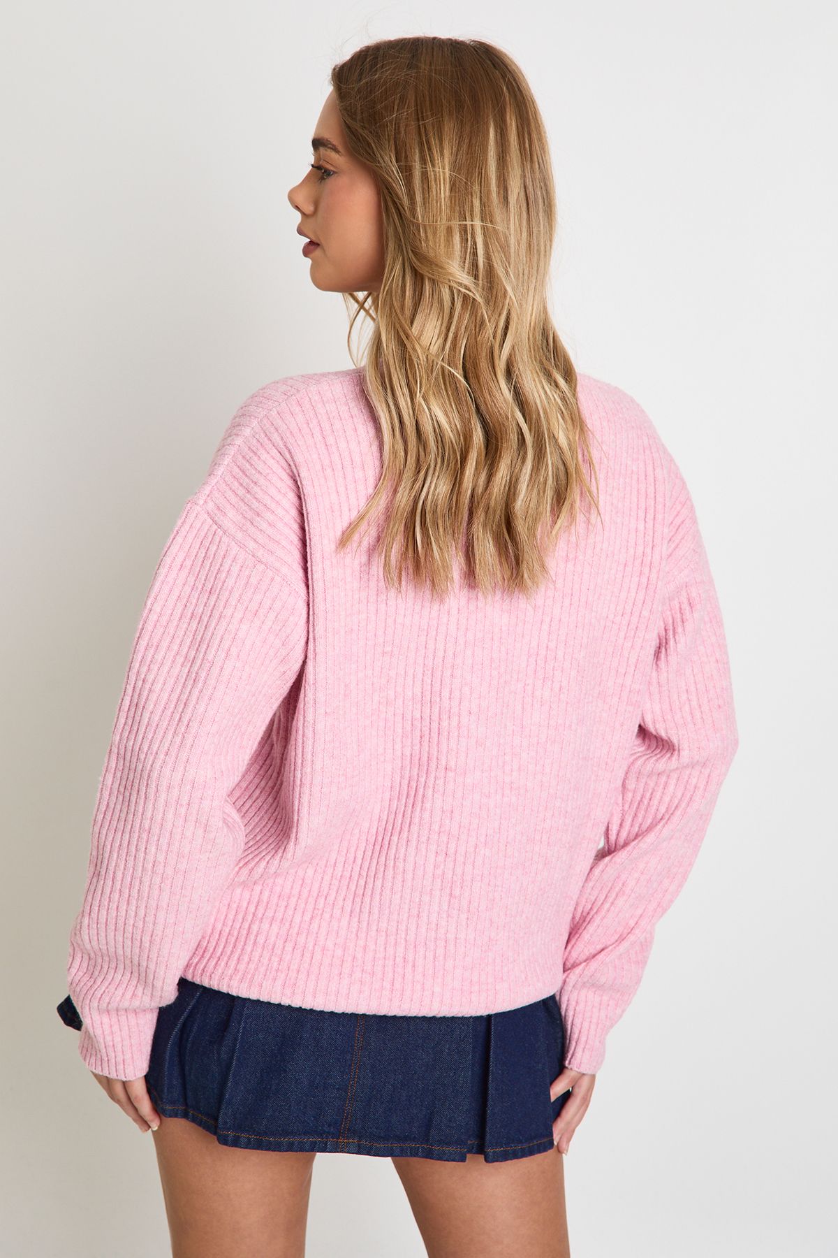 Oversized Chunky Rib Knit Boyfriend Cardigan - Image 2