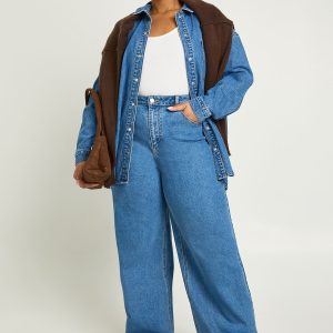 Plus Mid Waist Deep Hem Wide Leg Jean
