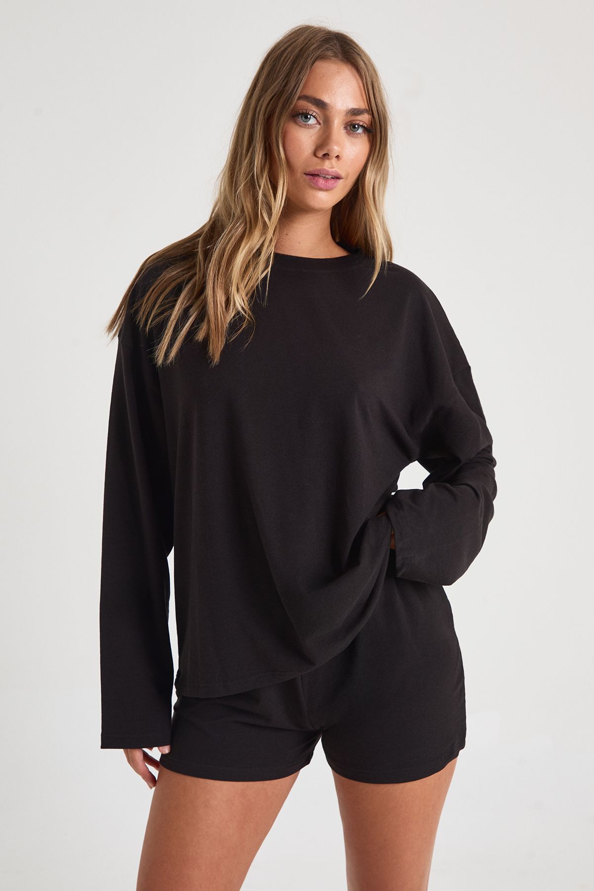 Modal Oversized Long Sleeve Top & Shorts Pyjama Set