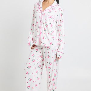 Cherry Print Long Sleeve Shirt & Trousers 3 Piece Pyjama Set