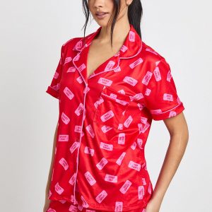 Valentines 'Lucky You' Print Short Sleeve Shirt & Shorts 3 Piece Pyjama Set