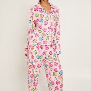Petite Valentines Love Heart Print Long Sleeve Shirt & Trouser 3 Piece Set
