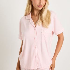 Jersey Piping Detail Short Sleeve Shirt & Shorts Pyjama Set