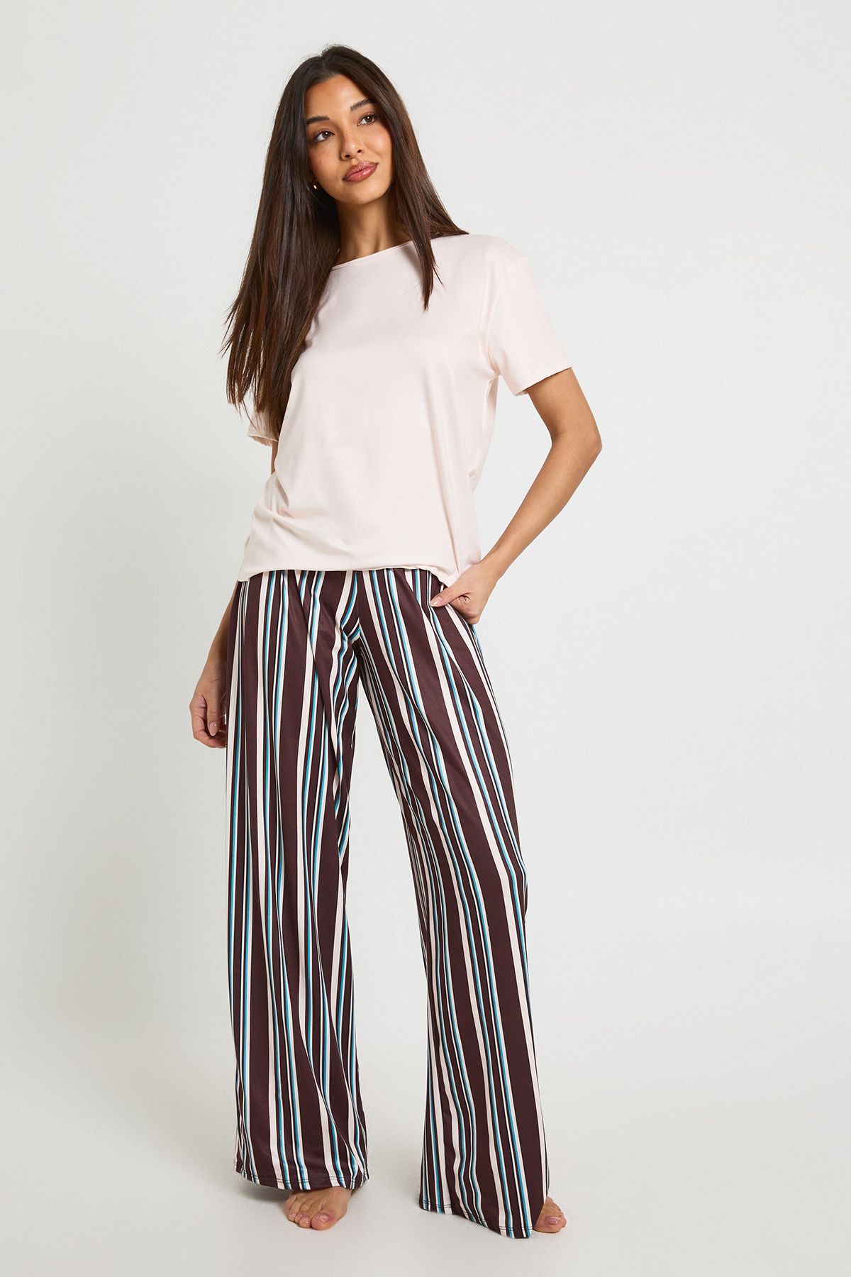 Stripe Oversized T-Shirt & Trousers Pyjama Set