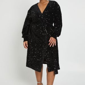 Plus V Neck Wrap Dress