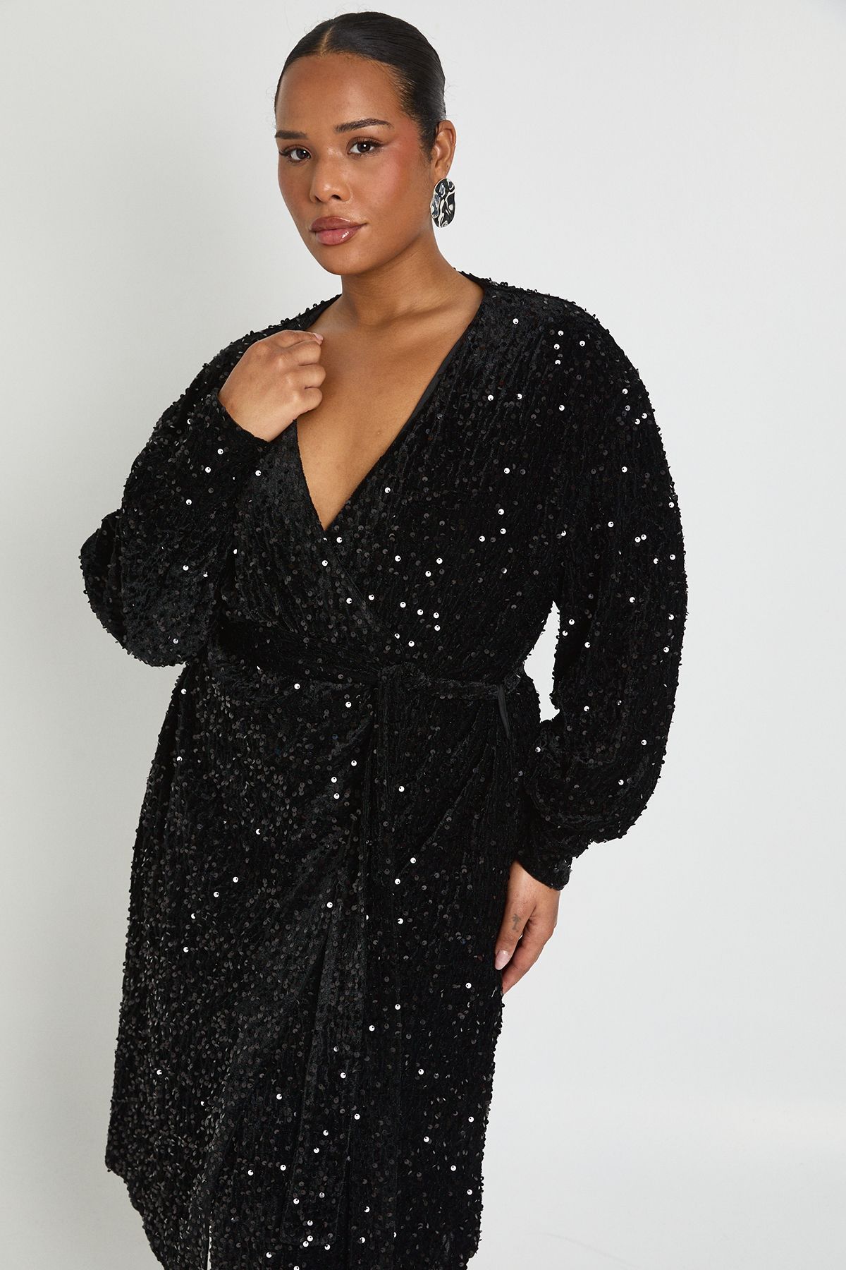 Plus V Neck Wrap Dress - Image 3