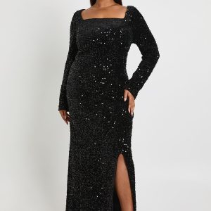 Plus Square Neck Long Sleeve Dress