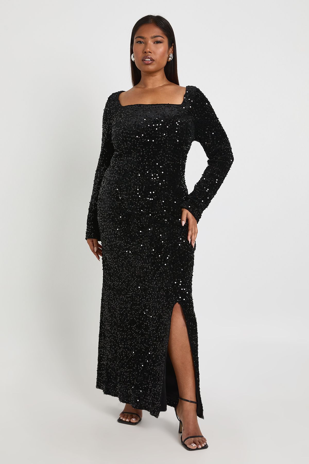 Plus Square Neck Long Sleeve Dress