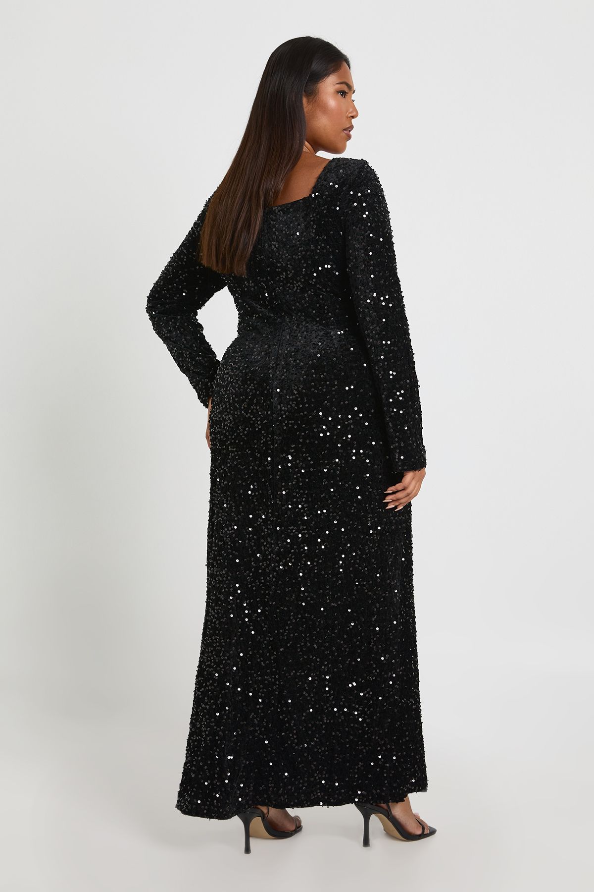 Plus Square Neck Long Sleeve Dress - Image 2