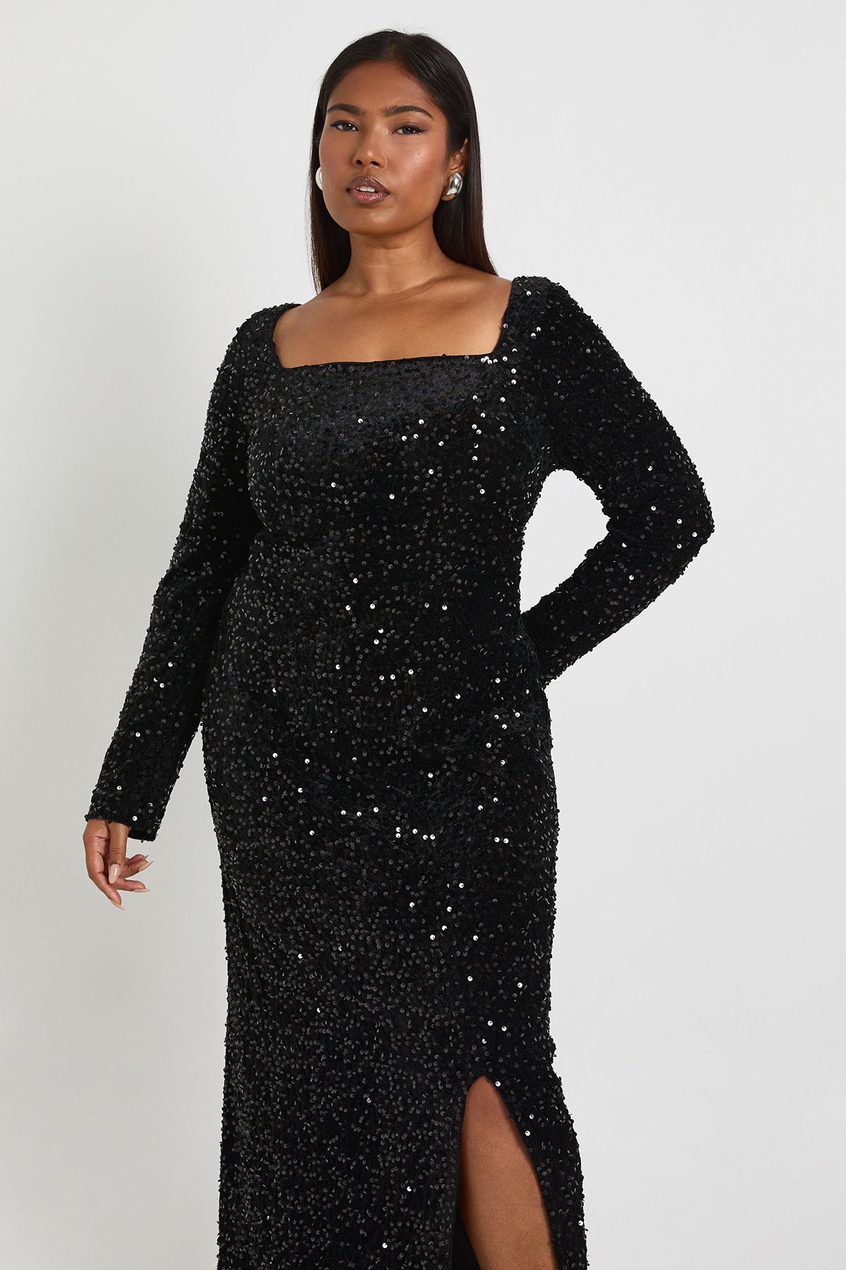 Plus Square Neck Long Sleeve Dress - Image 3