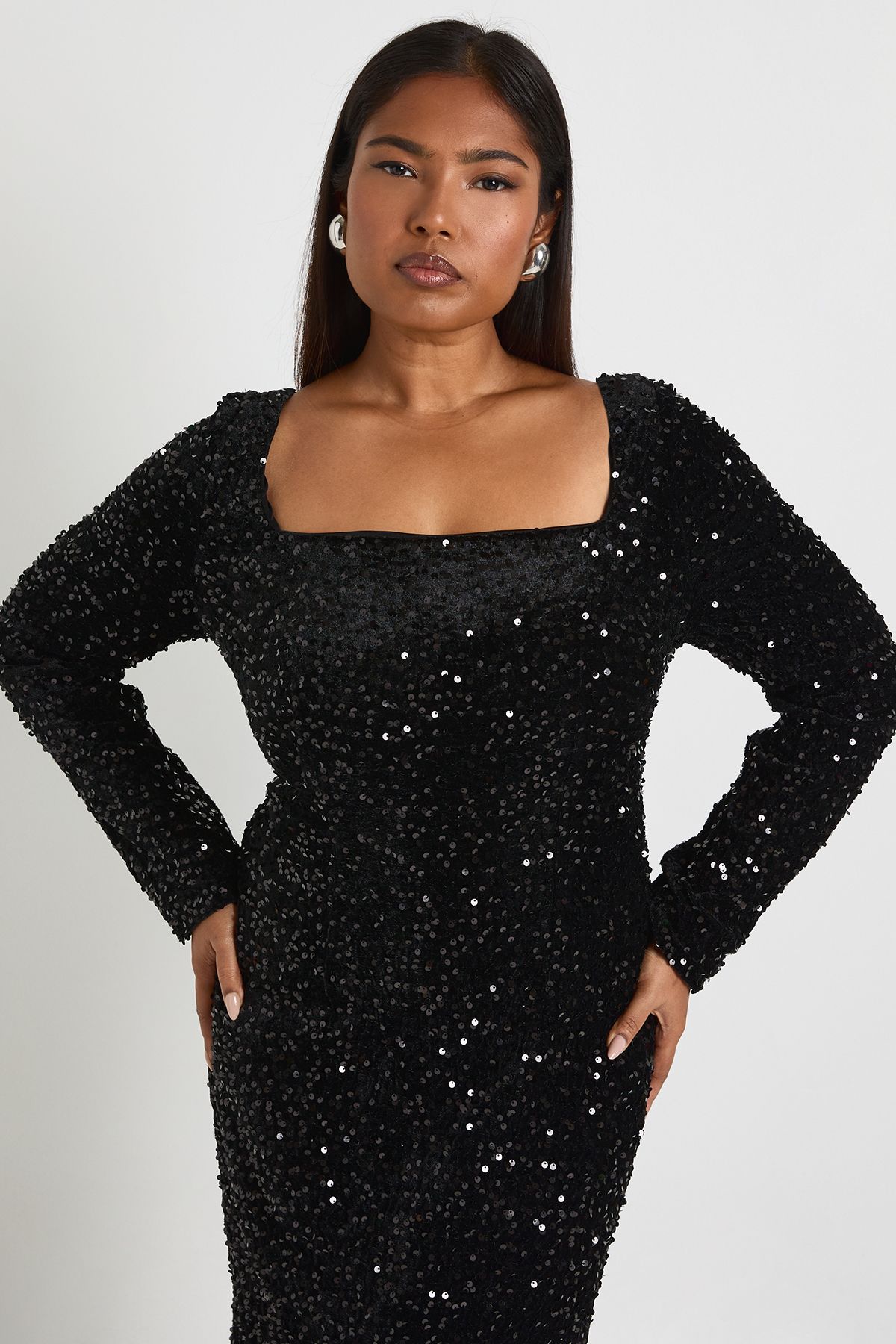 Plus Square Neck Long Sleeve Dress - Image 4