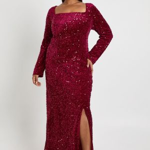 Plus Square Neck Long Sleeve Dress