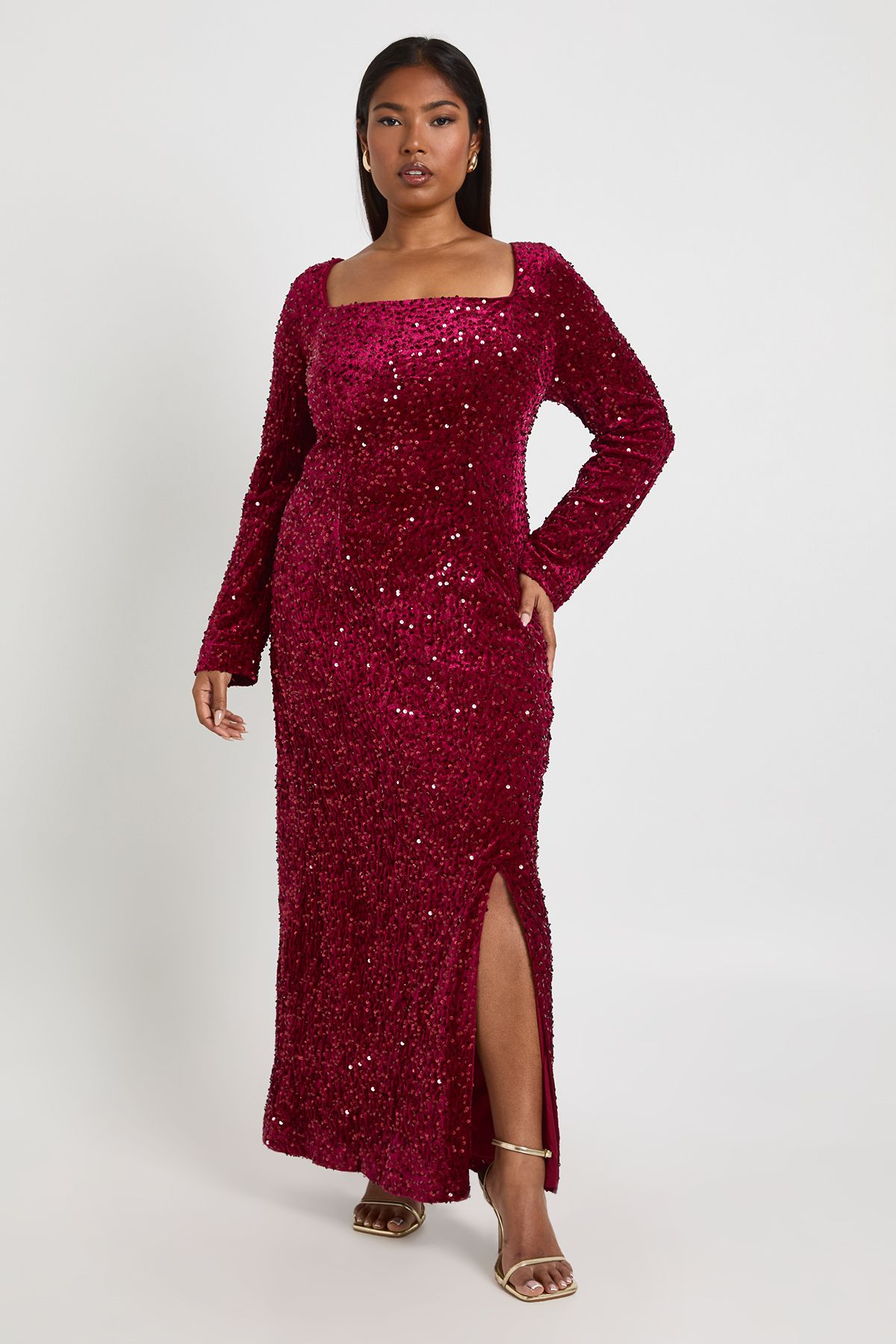Plus Square Neck Long Sleeve Dress
