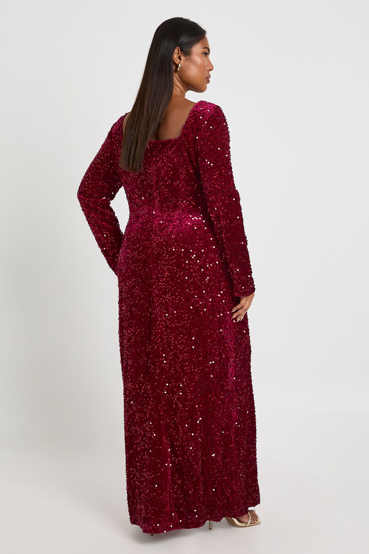 Plus Square Neck Long Sleeve Dress - Image 2