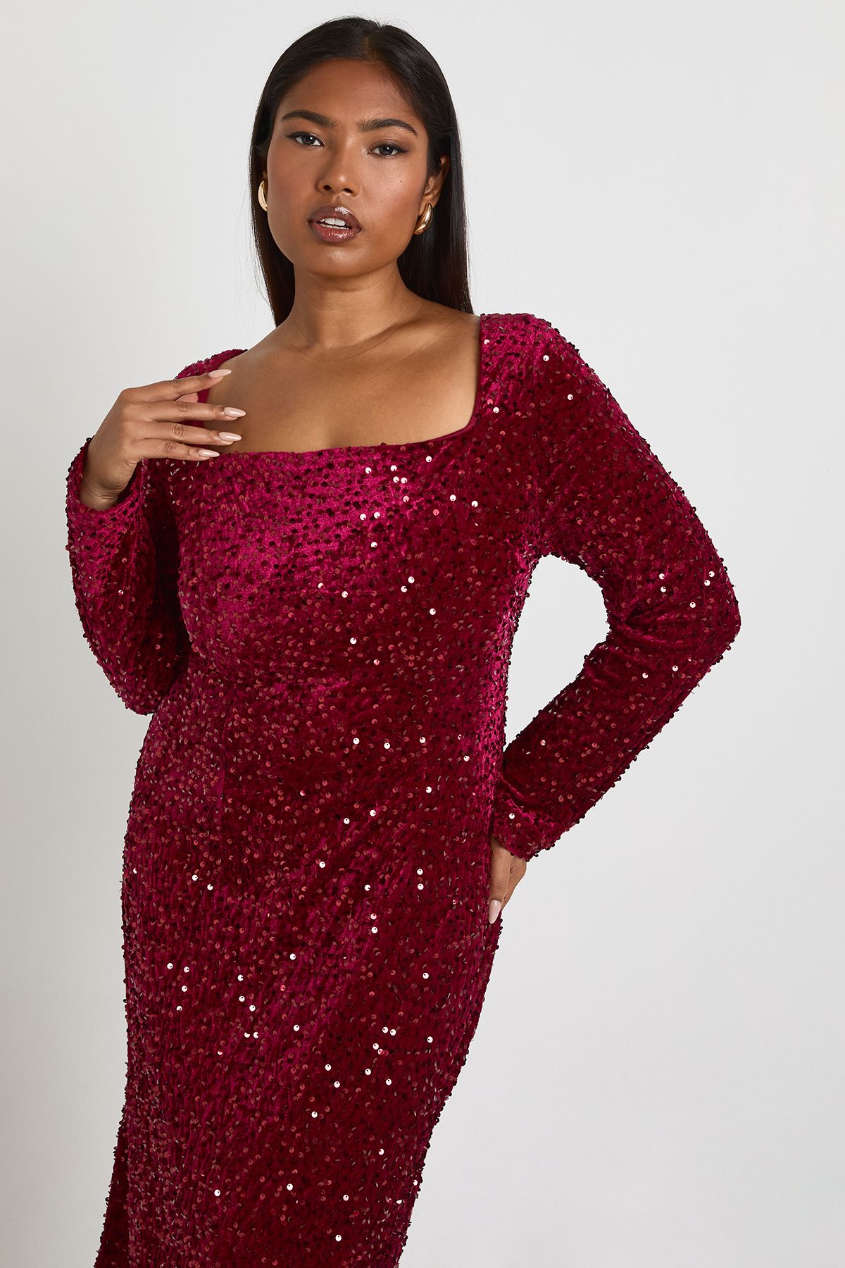 Plus Square Neck Long Sleeve Dress - Image 3