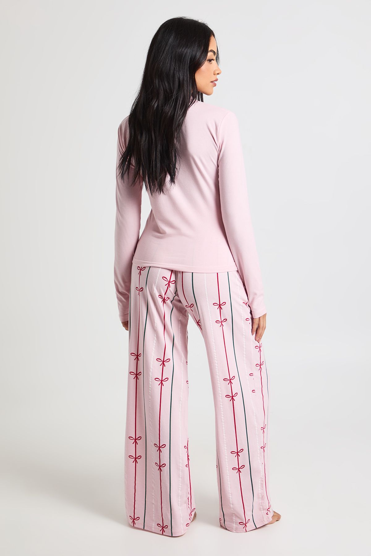 Christmas Bow Print Modal Long Sleeve Top & Trousers Pyjama Set - Image 2