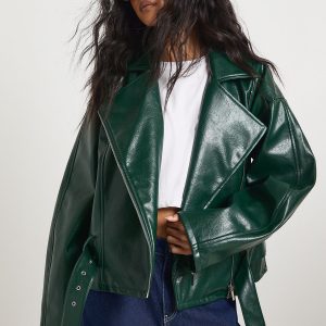 Patent Faux Leather Oversized Biker Jacket