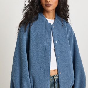 Balloon Sleeve Wool Look Bomber Jacket