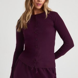 Rib Button Through Long Sleeve Top