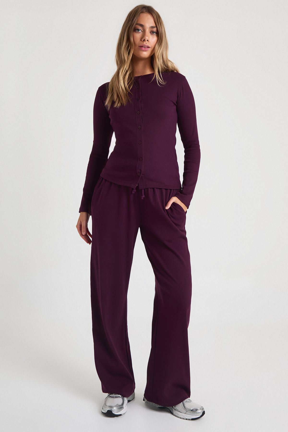 Rib Button Through Long Sleeve Top - Image 3