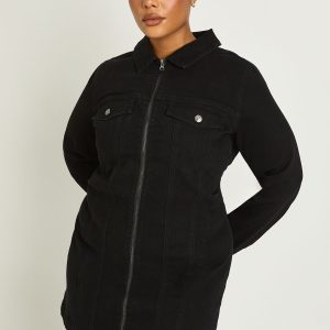 Plus Denim Zip Up Shift Dress