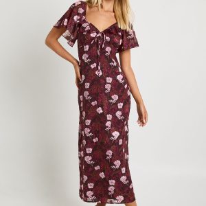 Floral Angel Sleeve Midaxi Dress