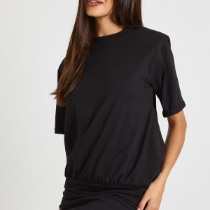 Shoulder Pad Ruched T-shirt Mini Dress