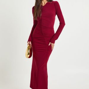 Ruched Long Sleeve Midaxi Dress