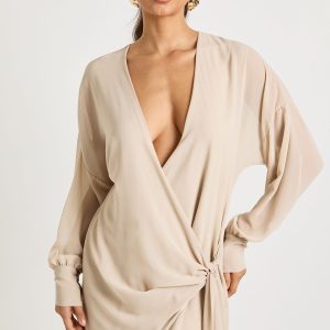 Long Sleeve Wrap Mini Dress