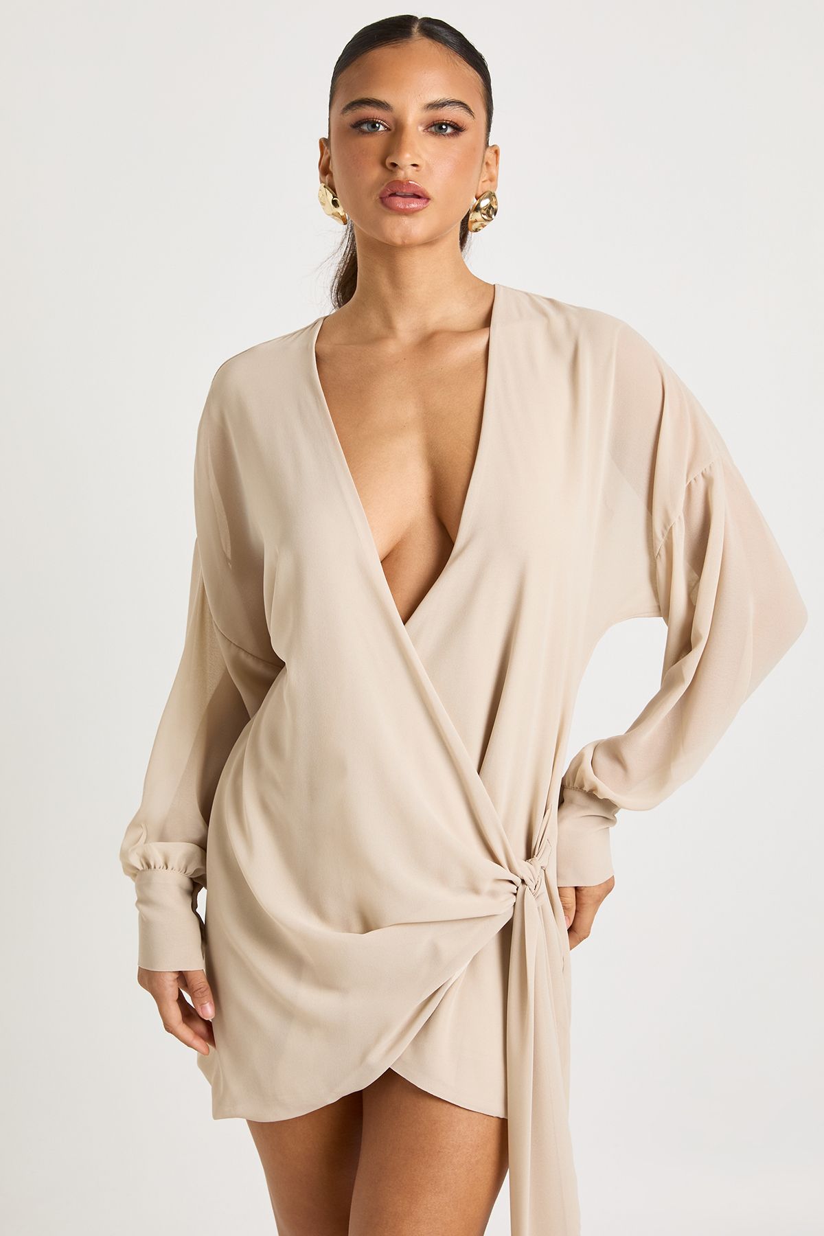 Long Sleeve Wrap Mini Dress