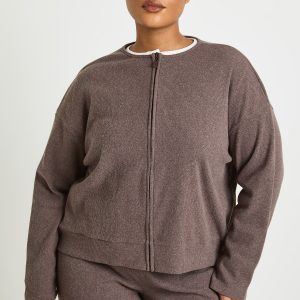 Plus Knitted Rib Zip Through Sweat