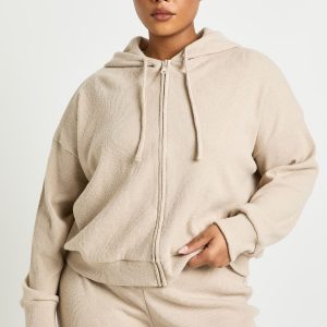 Plus Knitted Rib Zip Through Hoodie