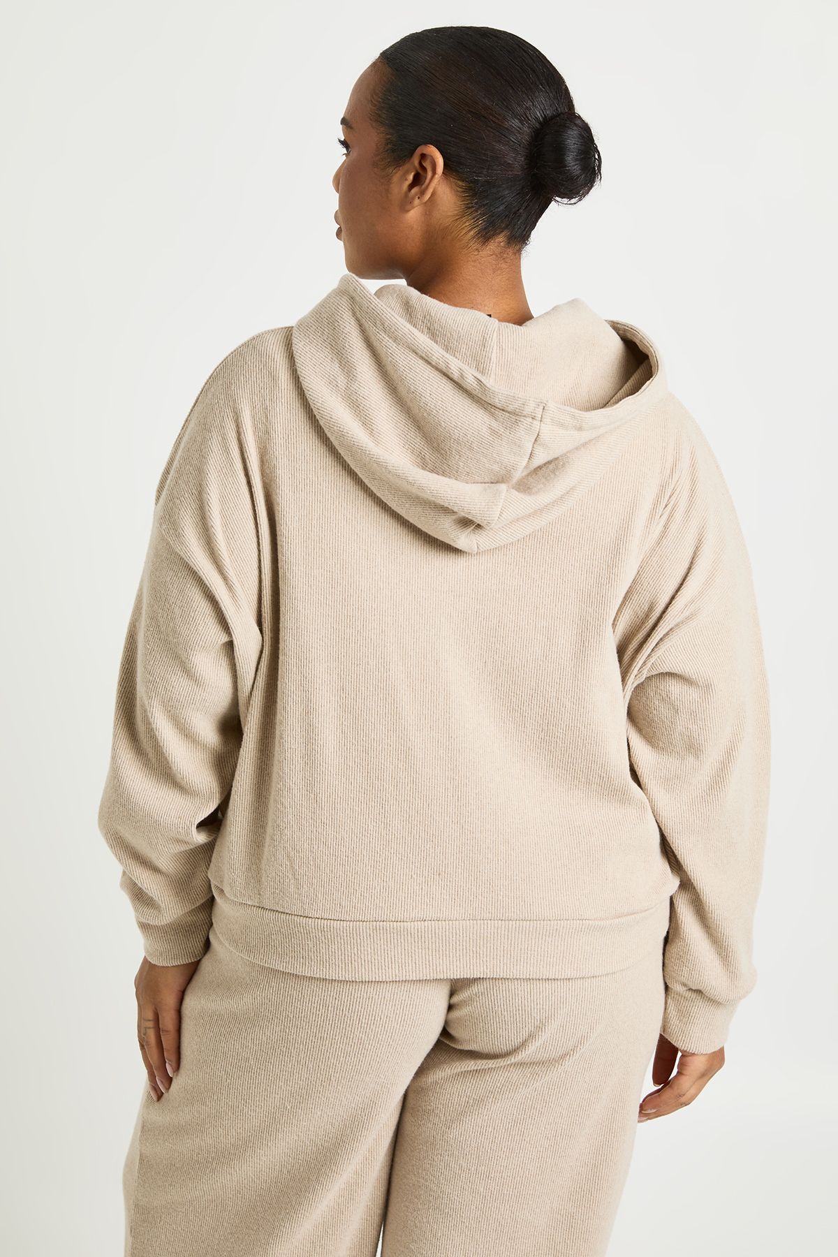 Plus Knitted Rib Zip Through Hoodie - Image 2