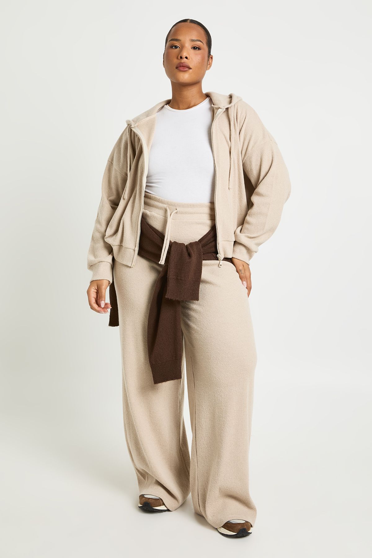 Plus Knitted Rib Zip Through Hoodie - Image 3