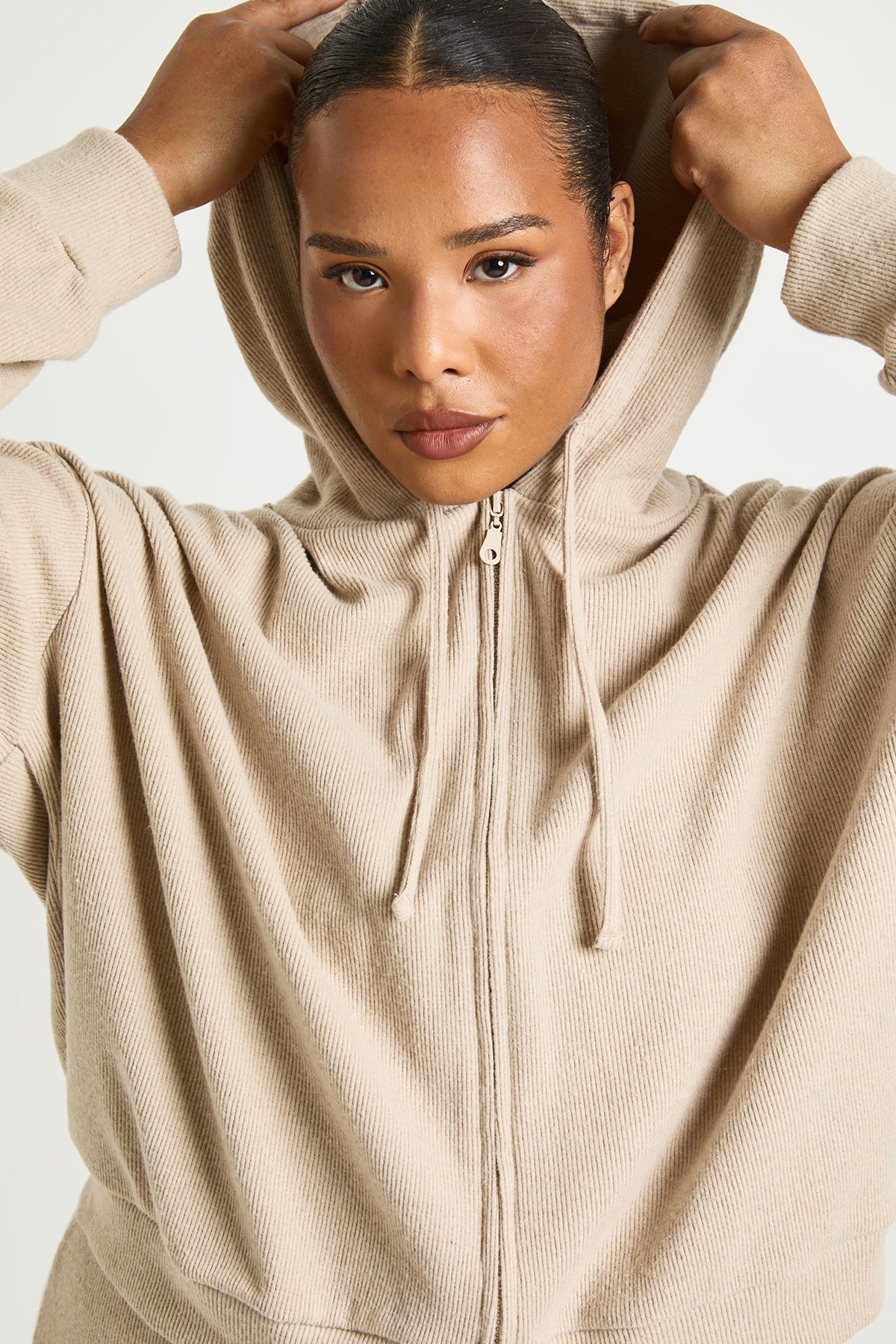 Plus Knitted Rib Zip Through Hoodie - Image 4