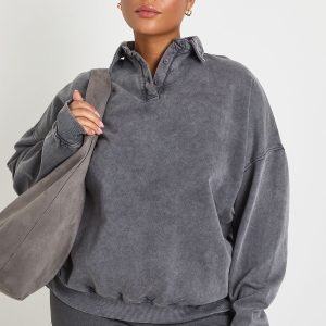 Plus Acid Wash Rugby Sweatshirt