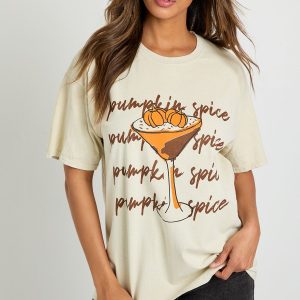Pumpkin Spice Cocktail Printed Oversized T-Shirt