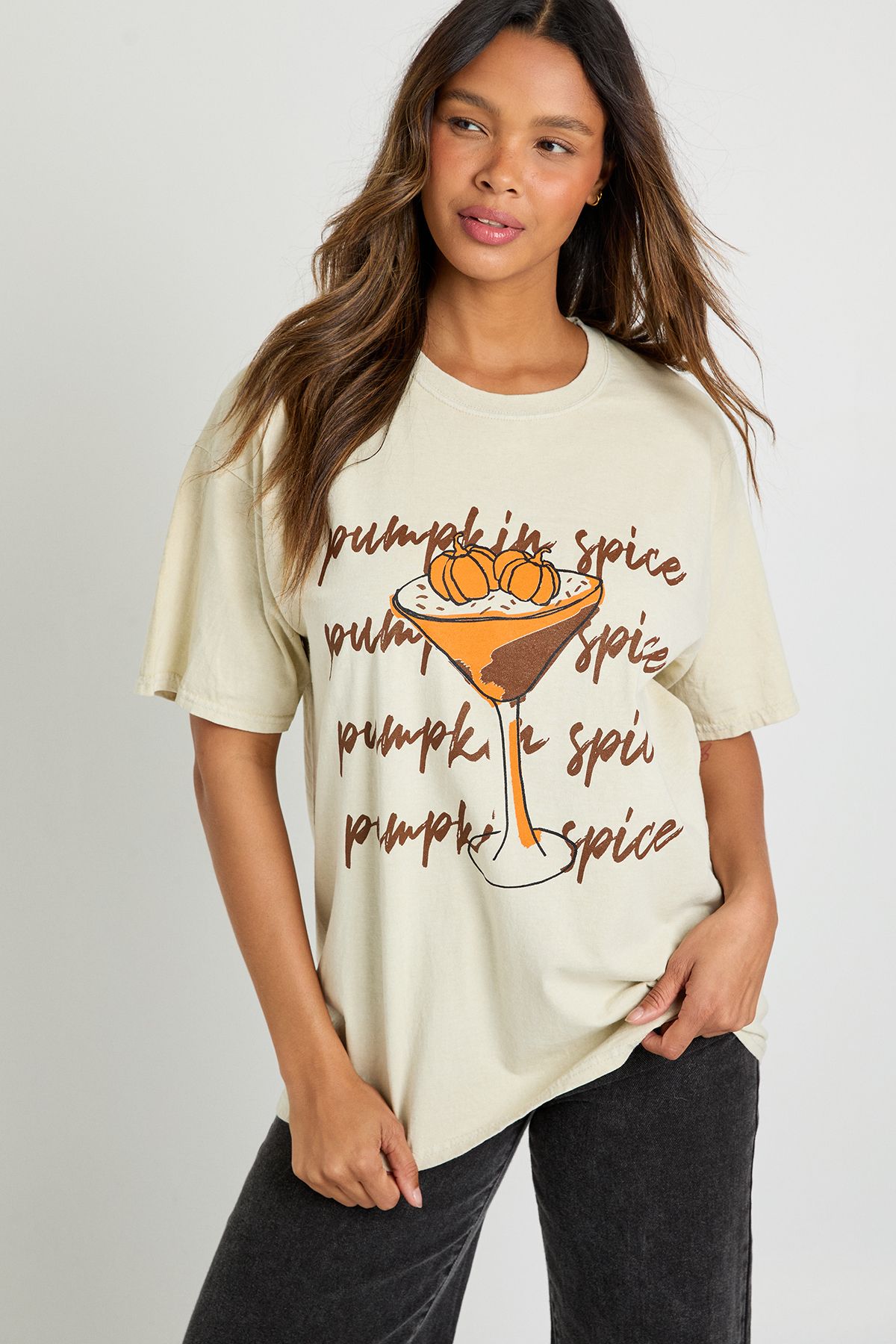 Pumpkin Spice Cocktail Printed Oversized T-Shirt