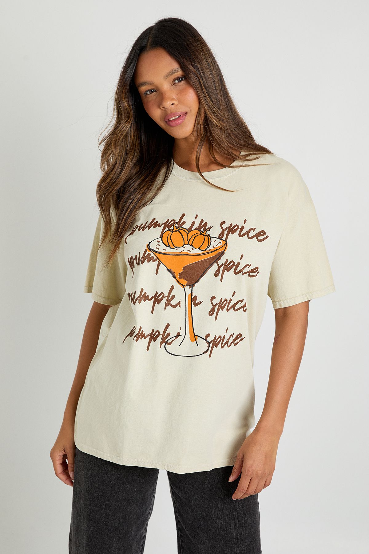 Pumpkin Spice Cocktail Printed Oversized T-Shirt - Image 3