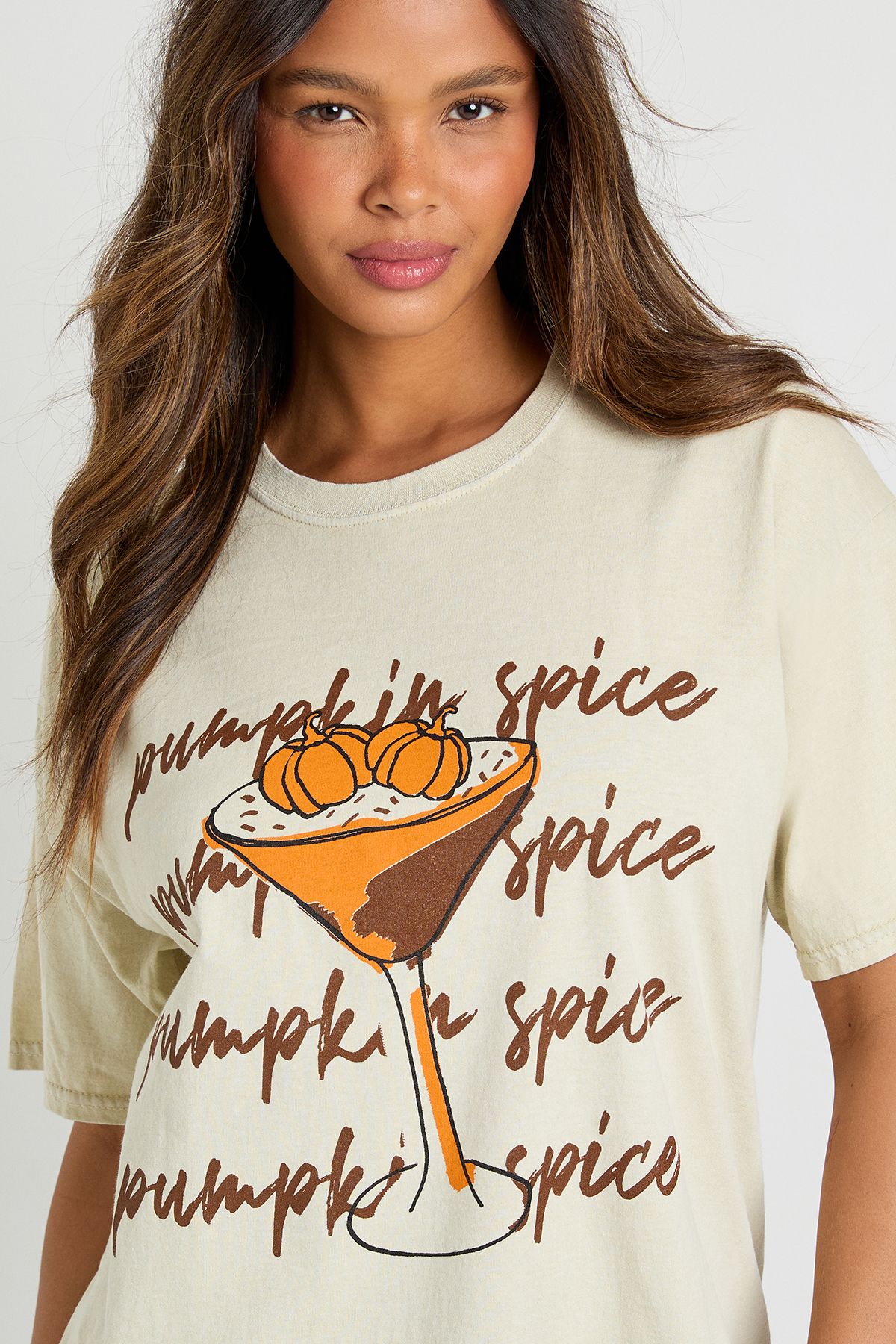 Pumpkin Spice Cocktail Printed Oversized T-Shirt - Image 4