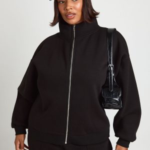 Plus Funnel Neck Zip Up Sweatshirt