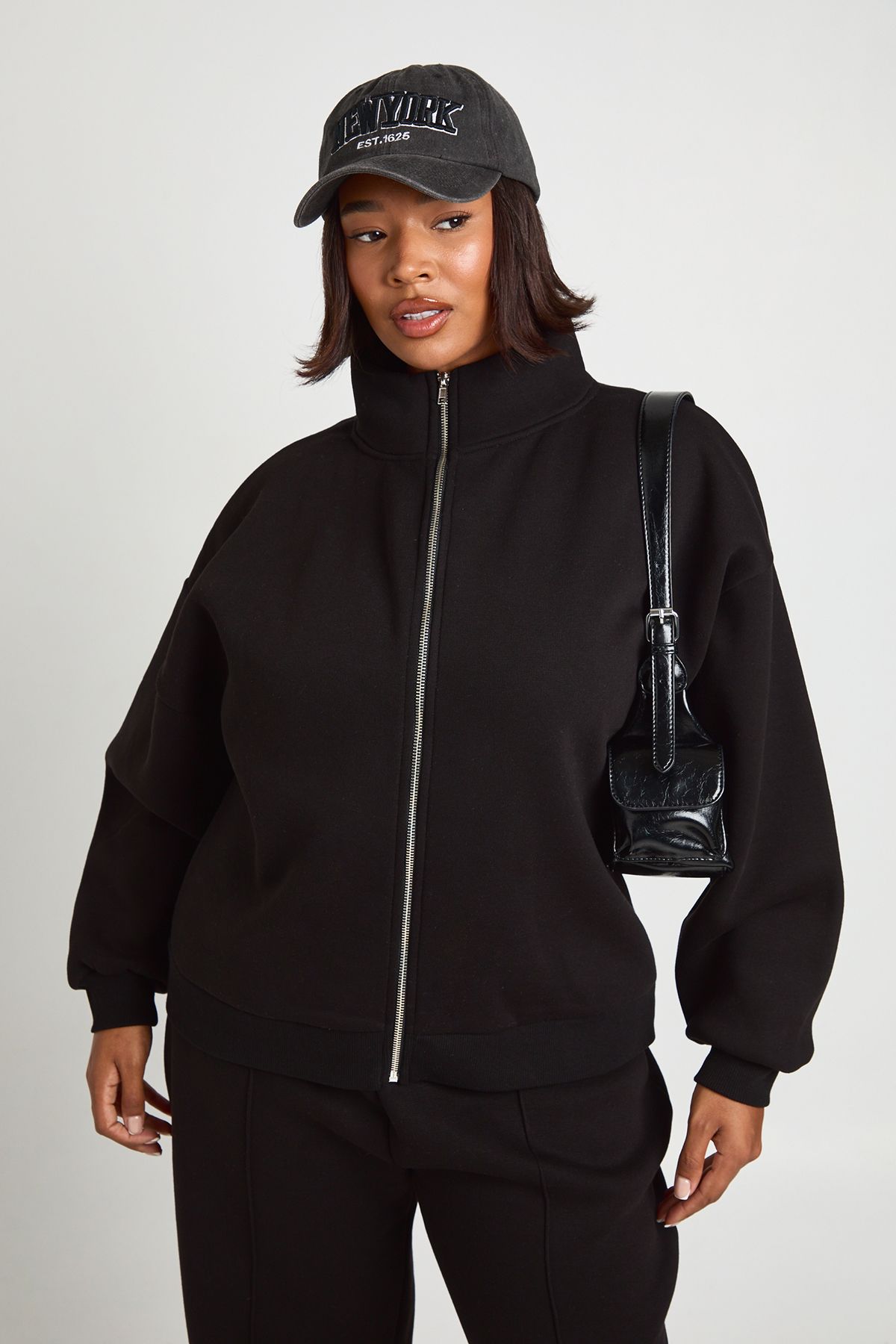 Plus Funnel Neck Zip Up Sweatshirt
